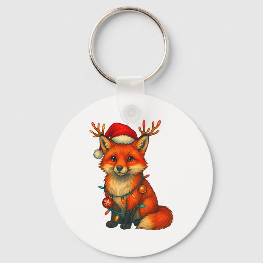 Fox Christmas Lights Xmas  Sleutelhanger (Voorkant)