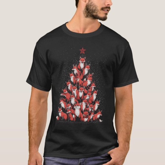 Fox Christmas Tree Fox Xmas Tree Dames & Kamp; Jon T-shirt (Voorkant)
