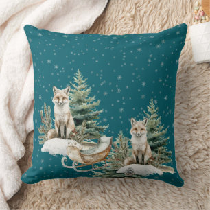 Fox Christmas Tree Sleigh Snowflakes Kussen