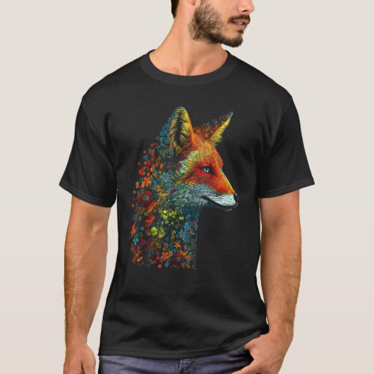 Fox Colourful Flowers  Blue Eyes Animal Fox T-shirt (Voorkant)