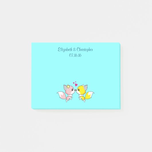 Fox Couple Kissing Wedding Favoriet Post-it® Notes (Voorkant)
