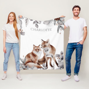 Fox Couple Winter Foliage Kerstmis op maat Fleece Deken