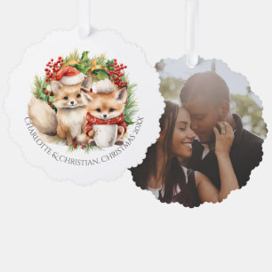 Fox Couple Winter Wreath Kerstmis op maat Ornament Kaart