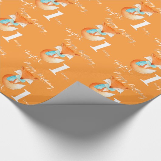 Fox cub art age and name 1st verjaardagscrap cadeaupapier (Hoek)