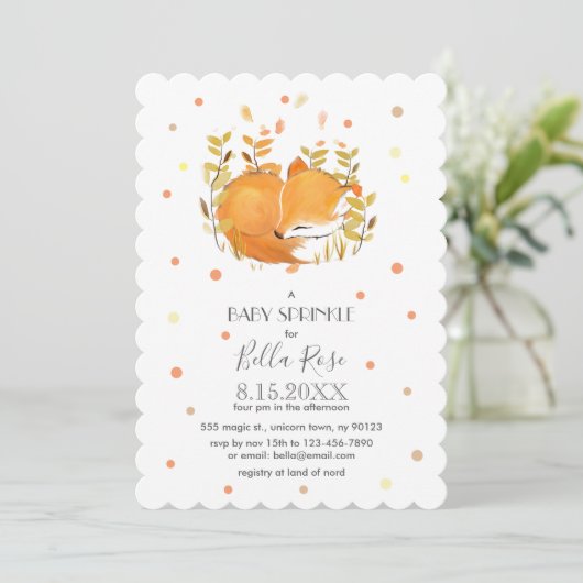 Fox Cub Baby Sprinkle Invitations (Debout devant)