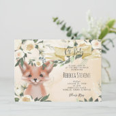Fox cub bloemenneutraal baby shower uitnodiging (Staand voorkant)