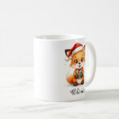 Fox Cub in Santa Hat Custom Name Mug (Devant droit)