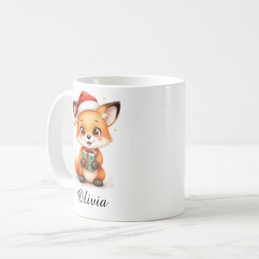 Fox Cub in Santa Hat Custom Name Mug (Devant gauche)