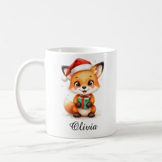 Fox Cub in Santa Hat Custom Name Mug Koffiemok (Links)