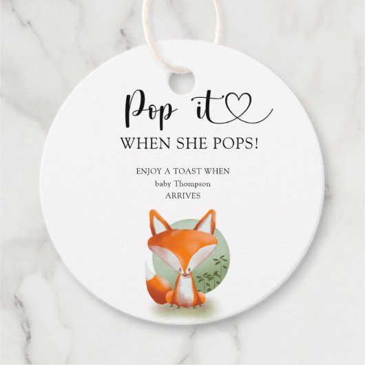 Fox cub - Pop het als ze baby shower pop Bedankjes Labels (Voorkant)
