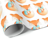 Fox cub winter art pattered kerstrap cadeaupapier (Rol Hoek)
