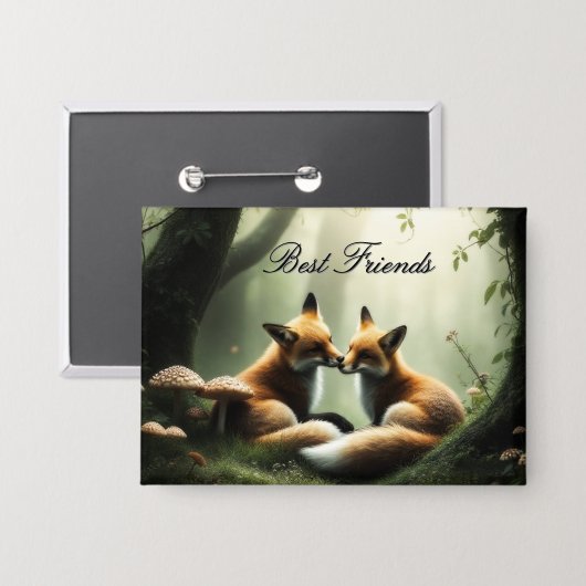 Fox Cuddle in Misty Forest gepersonaliseerd Button (Voorkant / Achterkant)
