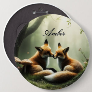 Fox Cuddle in Misty Forest gepersonaliseerd Ronde Button 6,0 Cm