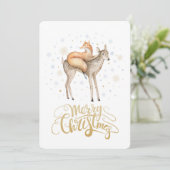 Fox Deer Winter Snow Merry Kerstmis Feestdagenkaart (Staand voorkant)
