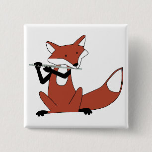 Fox die de Flute afspeelt Vierkante Button 5,1 Cm