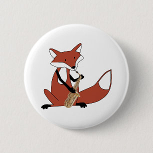 Fox die de saxofone afspeelt ronde button 5,7 cm