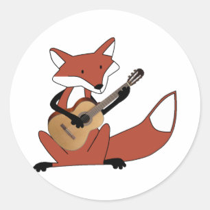 Fox die gitaar speelt ronde sticker