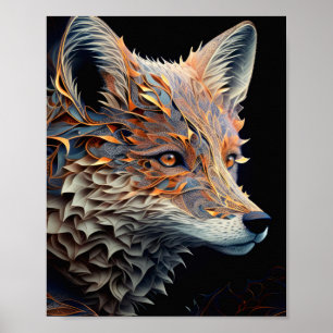 Fox Dierenportret Natuur Wildlife Painting Poster