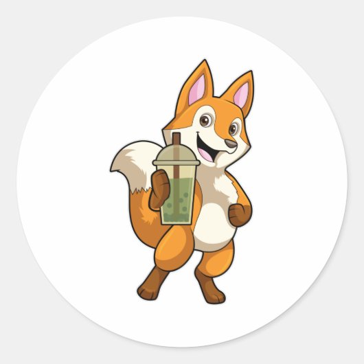 Fox Drink met Bubble Tea Ronde Sticker (Voorkant)