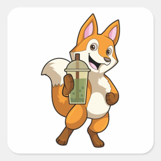 Fox Drink met Bubble Tea Vierkante Sticker (Voorkant)