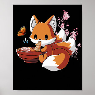 Fox Eating Ramen Ramen Noodle Lovers Fox Poster