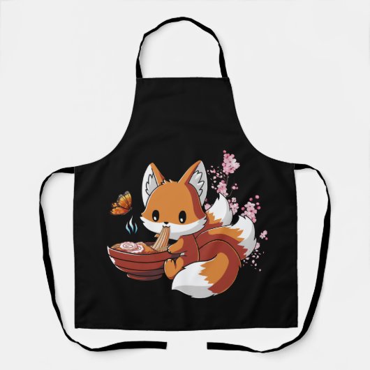 Fox Eating Ramen Ramen Noodle Lovers Fox Schort (Voorkant)