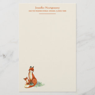 Fox en Baby Waterverf Illustratie Gepersonaliseerd Briefpapier