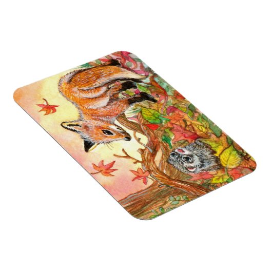 Fox en Ferret in Autumn Leaves Magneet (Rechterzijde)