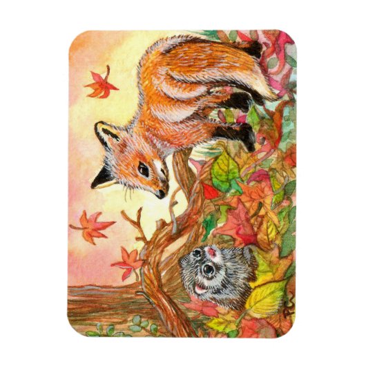 Fox en Ferret in Autumn Leaves Magneet (Verticaal)
