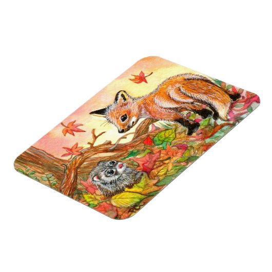 Fox en Ferret in Autumn Leaves Magneet (Linkerzijde)