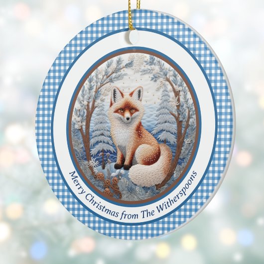 Fox en Gingham Charmante gepersonaliseerde kerst Keramisch Ornament