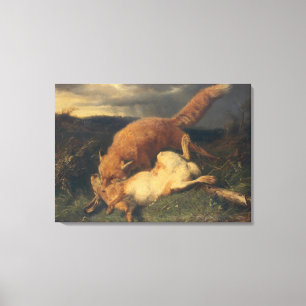 Fox en Hare, 1866 Canvas Afdruk