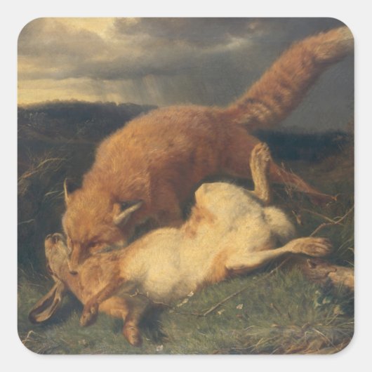 Fox en Hare, 1866 Vierkante Sticker (Voorkant)