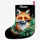 Fox en Holly met rode bessen Grote Kerstsok (Achterkant)