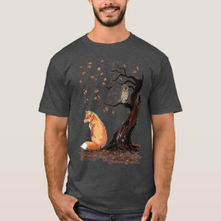 Fox en kippen op het Dierenvriend van de boom Stem T-shirt