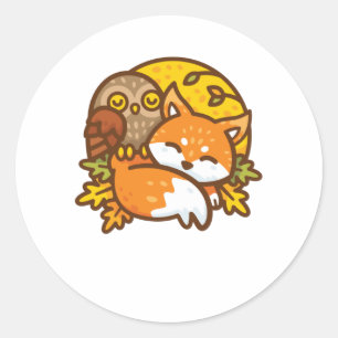 Fox en Owl Ronde Sticker