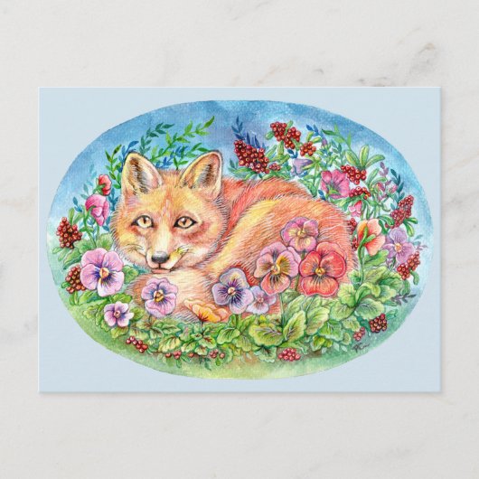 Fox en pansies briefkaart (Voorkant)
