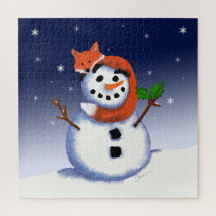 Fox en Snowman Kerstmis Legpuzzel