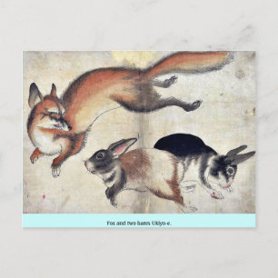 Fox en twee hares Ukiyoe. Briefkaart
