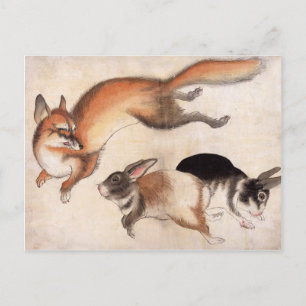 Fox en twee hazen,  Japanse schilderkunst Briefkaart