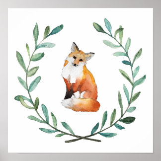 Fox en Wreath Woodland Poster