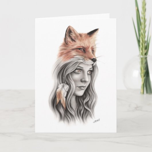 Fox et la carte de voeux spirituelle de fille (Devant)