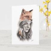 Fox et la carte de voeux spirituelle de fille (Fleur jaune)