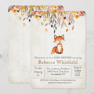 Fox Fall Leaves Pumpkin Baby shower Invitation Kaart