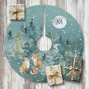 Fox Familie Bos Vollemaan Sneeuwval Monogram Kerstboom Rok