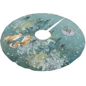 Fox Family Forest Volle Maan Sneeuwval Monogram Kerstboom Rok (Gekanteld)