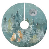 Fox Family Forest Volle Maan Sneeuwval Monogram Kerstboom Rok (Voorkant)