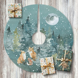 Fox Family in Forest Full Moon Snowfall Kerstboom Rok