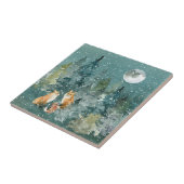 Fox Family in Forest Full Moon Snowfall Tegeltje (Zijkant)