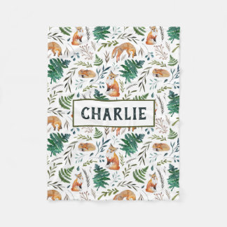 Fox, Ferns en Leaves Personalized Blanket Fleece Deken